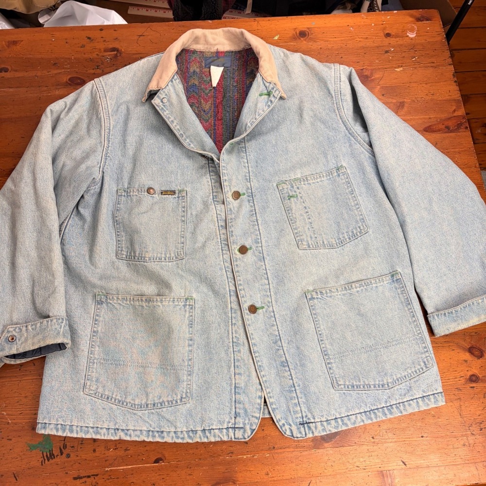Vintage 80s OshKosh BGosh Blanket Lined Denim Chore Jacket USA Made Workwear 46R - Picture 9 of 15